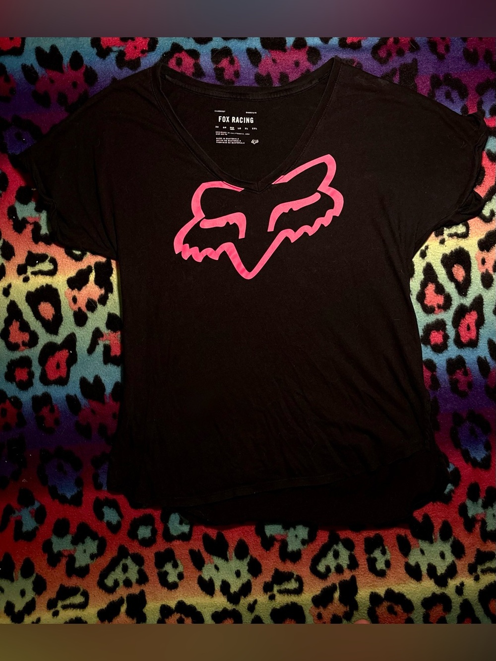 Y2K mcbling broho Fox Women's Black V-Neck Tee with Pink Logo